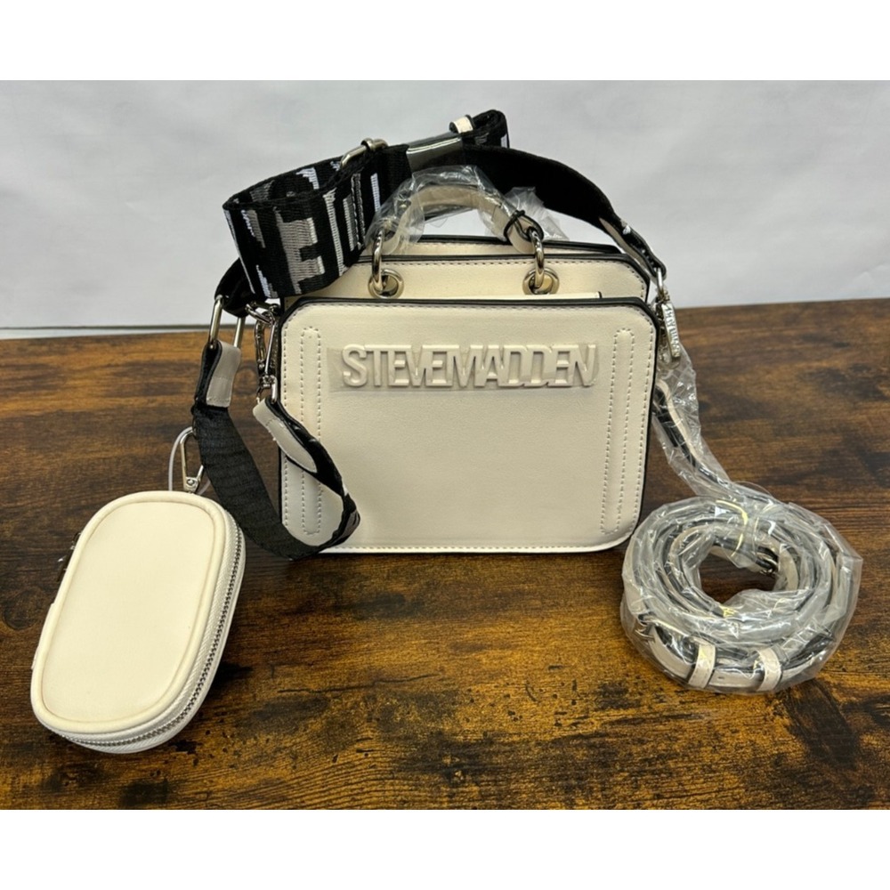 Steve Madden Bevelyn Mini Crossbody Bag w/ Logo Strap & Pouch One Size Vanilla - Picture 2 of 16